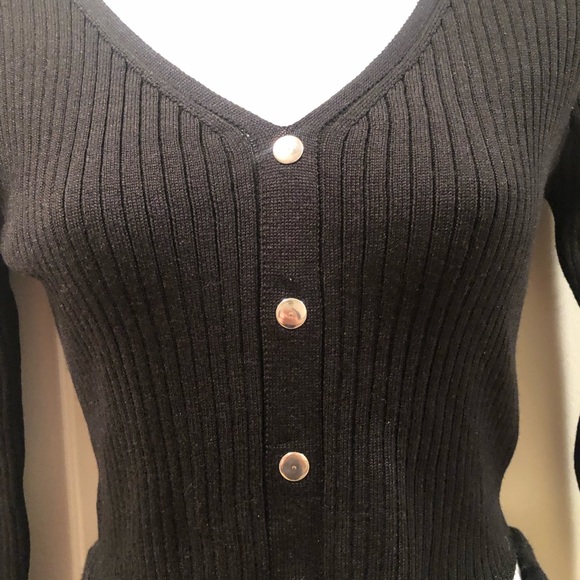 NWOT Say What- black sweater top and sweater skirt set with gold tone buttons - Picture 2 of 6